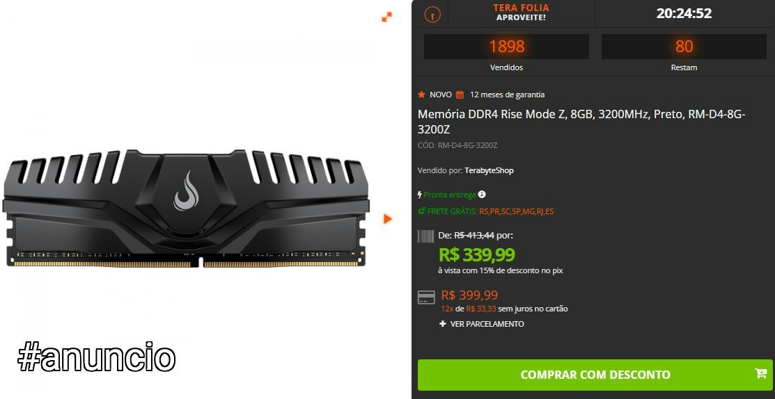 Memória RAM DDR4 Rise Mode Z 8GB 3200MHz Preto 🛒