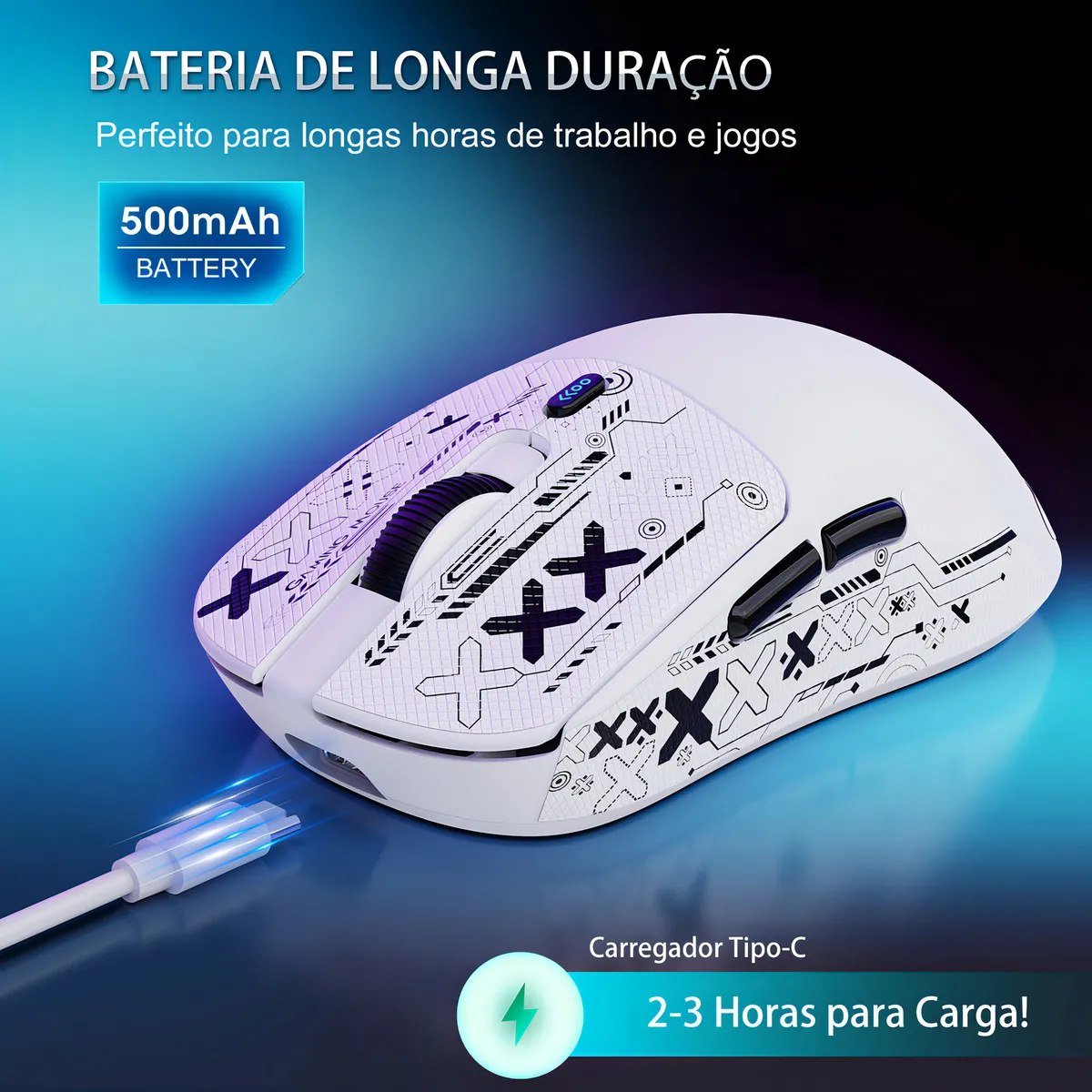 Mouse Gamer Sem Fio Fire Phoenix BK-R1X Branco 18000 DPI Bluetooth paw 3311 🔥🔥