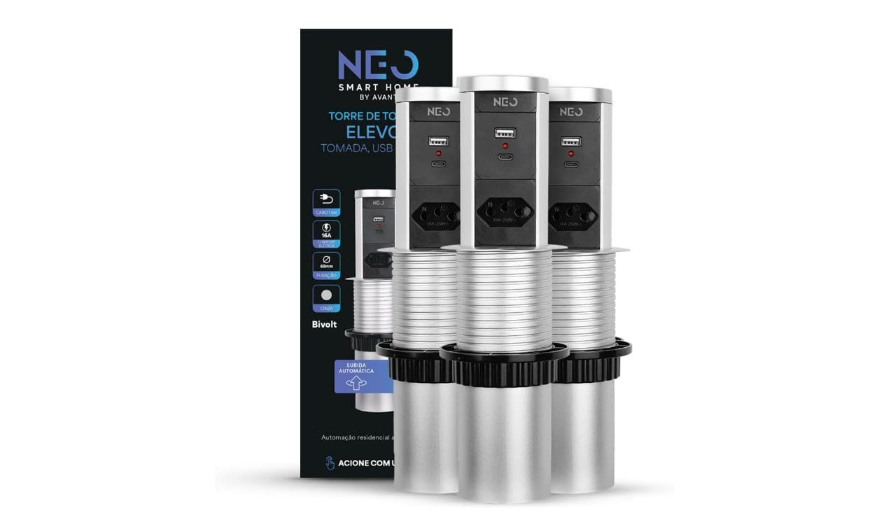 Kit 5 Torre de Tomada Embutir Retrátil (Elevor) com Porta Tipo C 🛒