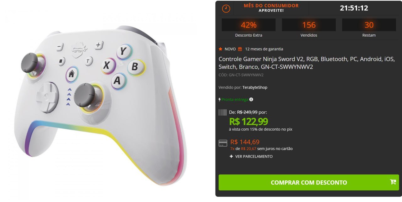 Controle Gamer Ninja Sword V2 RGB 🎮