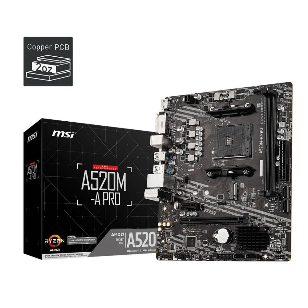 Placa Mãe MSI A520M-A PRO AMD Ryzen AM4 DDR4, Matx, Hdmi/Dvi 🛒