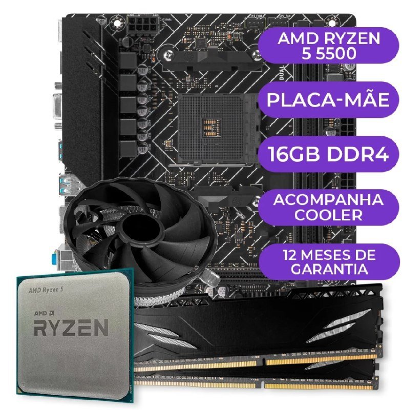 Kit Upgrade Gamer Processador AMD Ryzen 5 5500 + 16GB DDR4 🛒