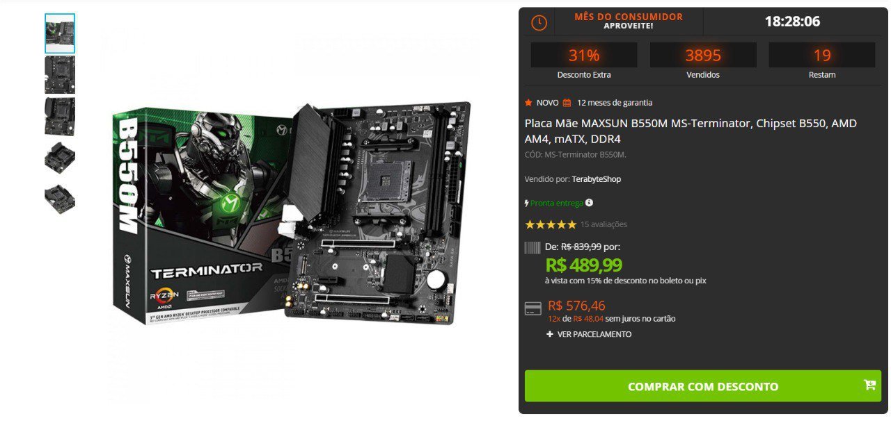 Placa Mãe Maxsun B550M MS Terminator Chipset B550 AMD AM4 MATX DDR4 🛒