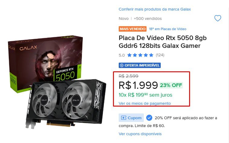 Placa De Vídeo Rtx 5050 8gb Gddr6 128bits Galax Gamer 🛒