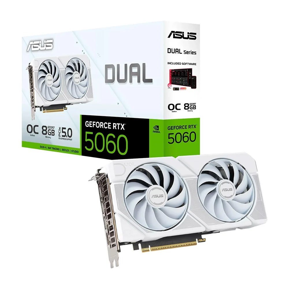 Placa de Vídeo ASUS Dual RTX 5060 White OC Edition NVIDIA GeForce, 8GB, GDDR7 - DUAL-RTX5060-O8G-WHITE 🛒