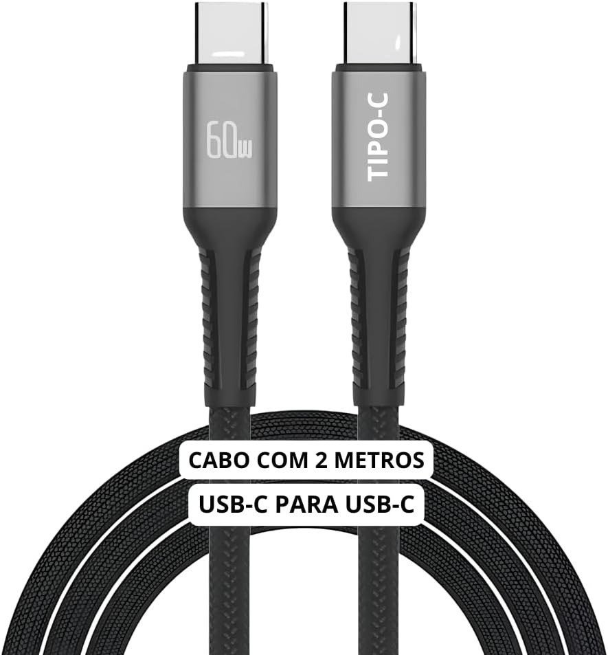 Cabo USB-C 2 metros Tipo C Turbo 60W Ultra Rápido 🛒