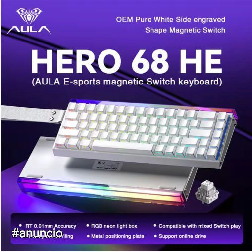 AULA HERO 68HE Teclado Magnético Interruptor Gatilho Rápido 8K Retorno Esports Gamer Teclado RGB Gamer 🛒