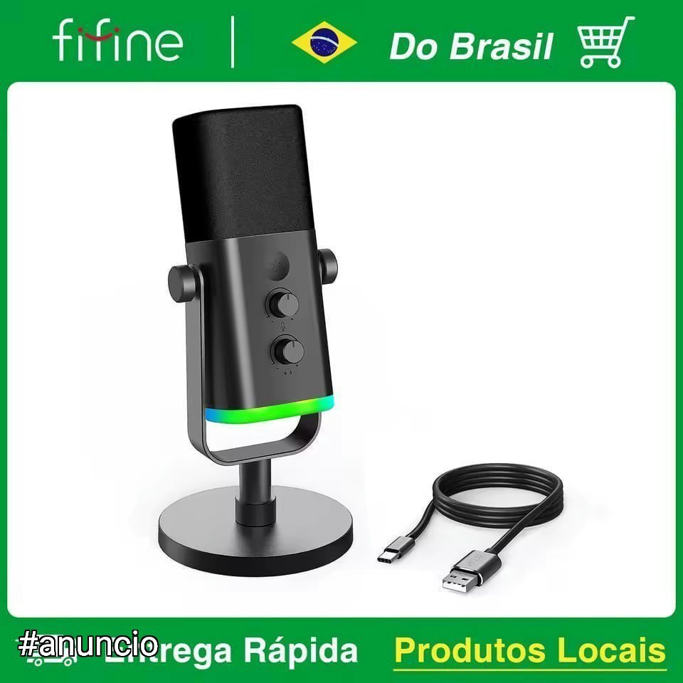 Microfone Dinâmico Fifine AM8 RGB Preto 🛒