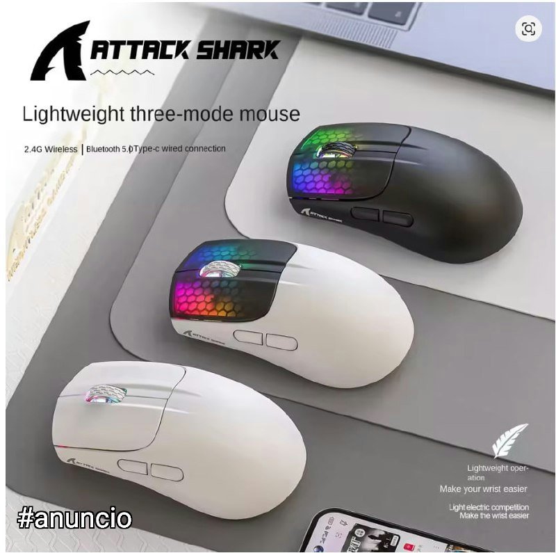 Mouse Bluetooth sem fio Attack Shark X5 3 modos RGB 4000DPI 🛒