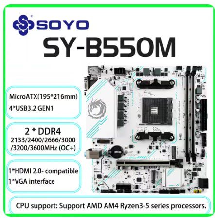 Placa Mãe SOYO B550M BRANCA PCIE 4.0 2x NVME aRGB AMD RYZEN DDR4 AM4 🛒