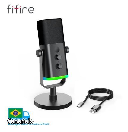Microfone FIFINE USB/XLR Dinâmico com Controle RGB/Entrada para fone de ouvido/Mute, microfone para PC, Gravação de Jogos Streaming AmpliGame-AM8 🛒