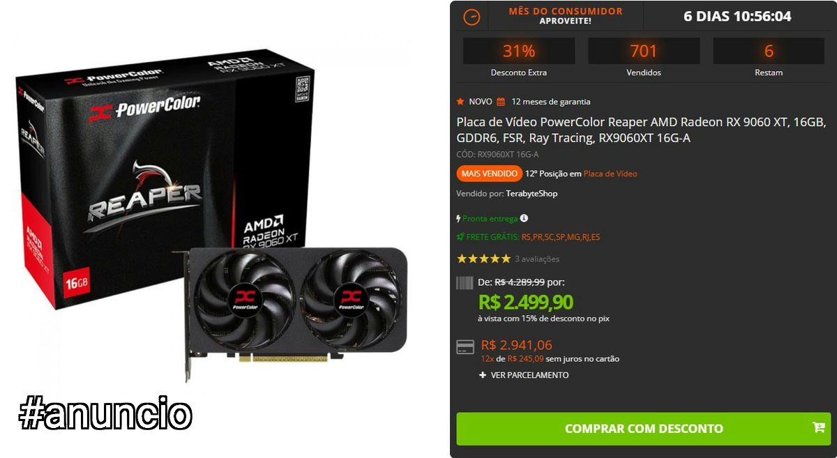 Placa de Vídeo PowerColor Reaper AMD Radeon RX 9060 XT 🛒