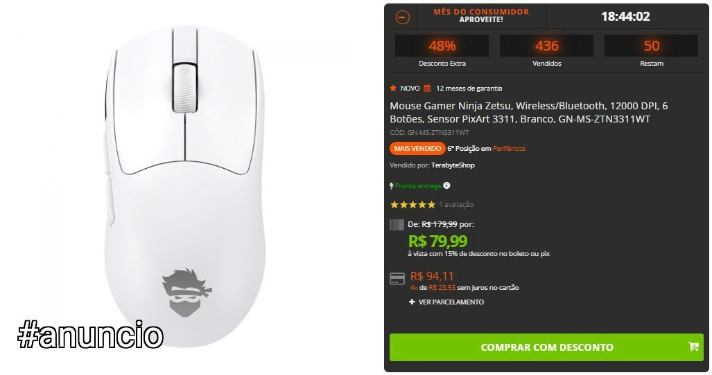 Mouse Gamer Sem Fio Ninja Zetsu PAW3311 🛒