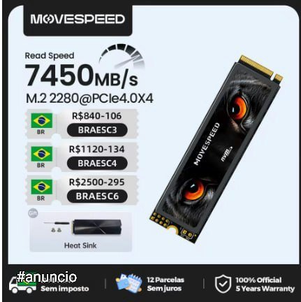 SSD NVMe M.2 2280 MOVESPEED 4TB 2TB 1TB PCIe 4.0x4 para PS5 Laptop PC 🛒