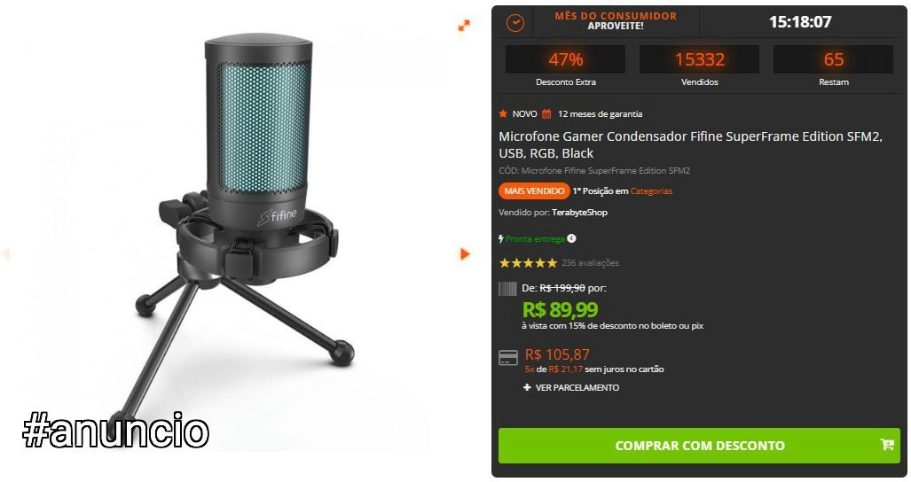 Microfone Gamer Condensador Fifine SuperFrame Edition SFM2 🛒