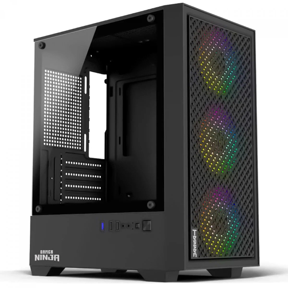 Gabinete Gamer Ninja Tessen Mid Tower Vidro Temperado M Atx Com 3 Fans Rainbow Sem Fonte Preto Gn Cs Mtbsf 🛒