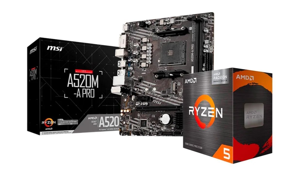 Kit Upgrade AMD Ryzen 5 5600GT + Placa-Mãe MSI A520M-A PRO 🛒