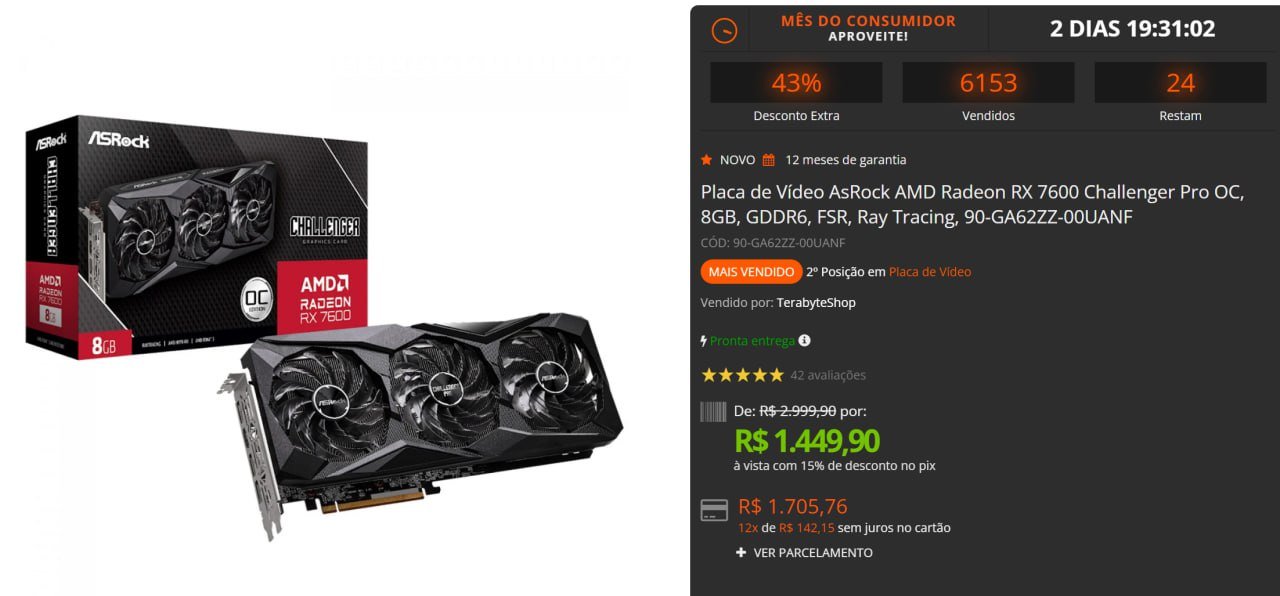 Placa de Vídeo AsRock AMD Radeon RX 7600 Challenger Pro OC 🛒