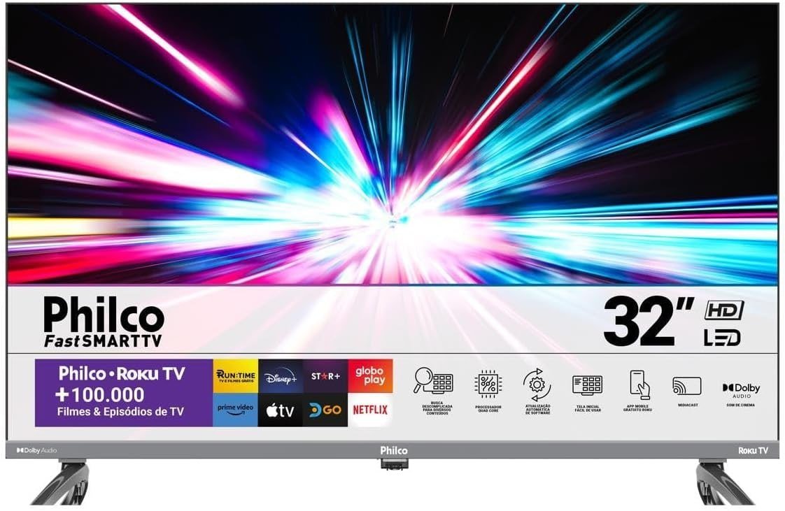 Smart TV 32” Philco PTV32K34RKGB Roku TV Led Dolby Audio 🛒