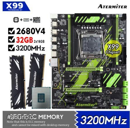Kit Placa Mãe Atermiter X99 D4 com Processador Xeon E5 2680 V4 e 32GB RAM DDR4 🛒