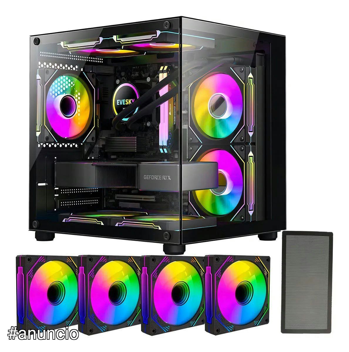 Gabinete Gamer Hayom Aquário Com 4 Cooler Fan Led Rgb Preto 🛒