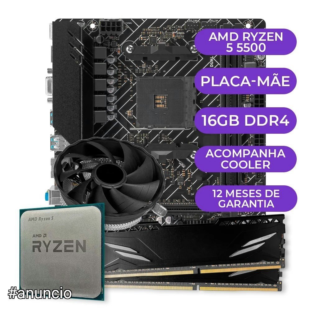 Kit Upgrade Gamer Processador AMD Ryzen 5 5500 AM4 + 16GB DDR4 🛒