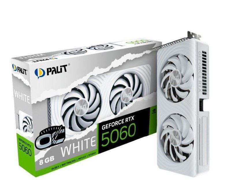 Placa de Video Palit GeForce RTX 5060 WHITE OC 8GB GDDR7 128bit 3-DP e HDMI - NE75060U19P1-GB2063M 🛒
