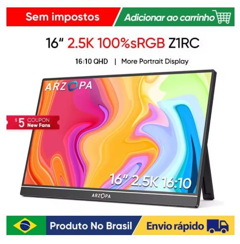 Monitor Portátil ARZOPA 16 polegadas 2K 16:10 Tela IPS 🛒