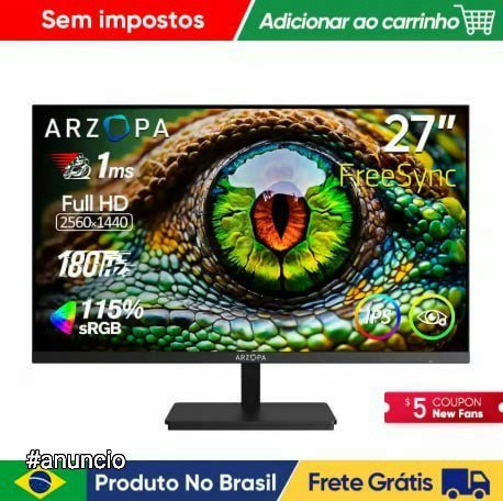 Monitor Arzopa Gamer 27" QHD Fast IPS 180Hz 1Ms 🛒