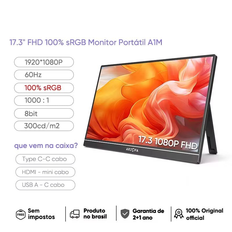 Monitor Portátil Arzopa A1M 17,3" FHD IPS 100% sRGB 🛒