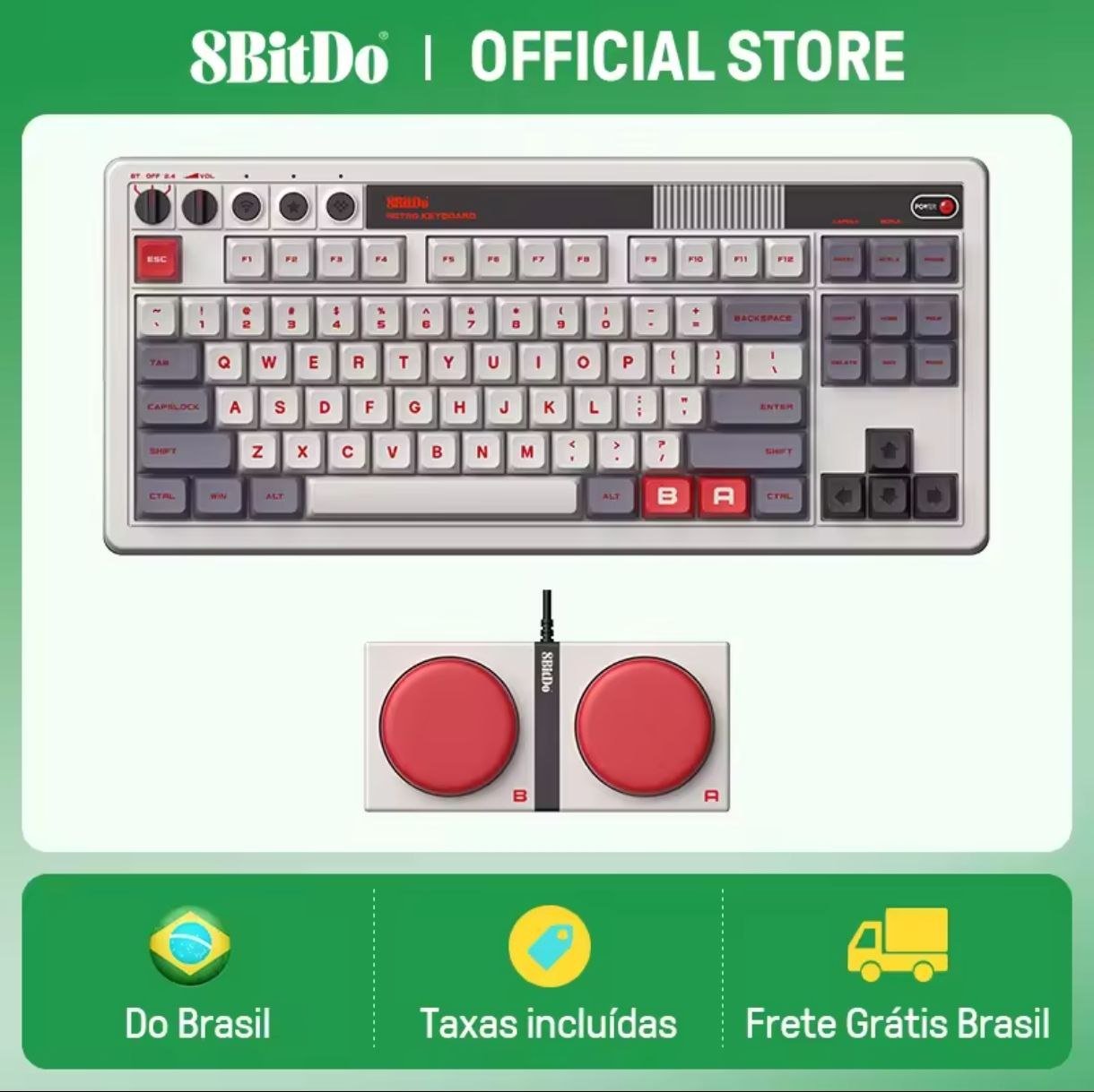 Teclado Mecânico Retrô 8BitDo Com Todos Acessórios 🛒