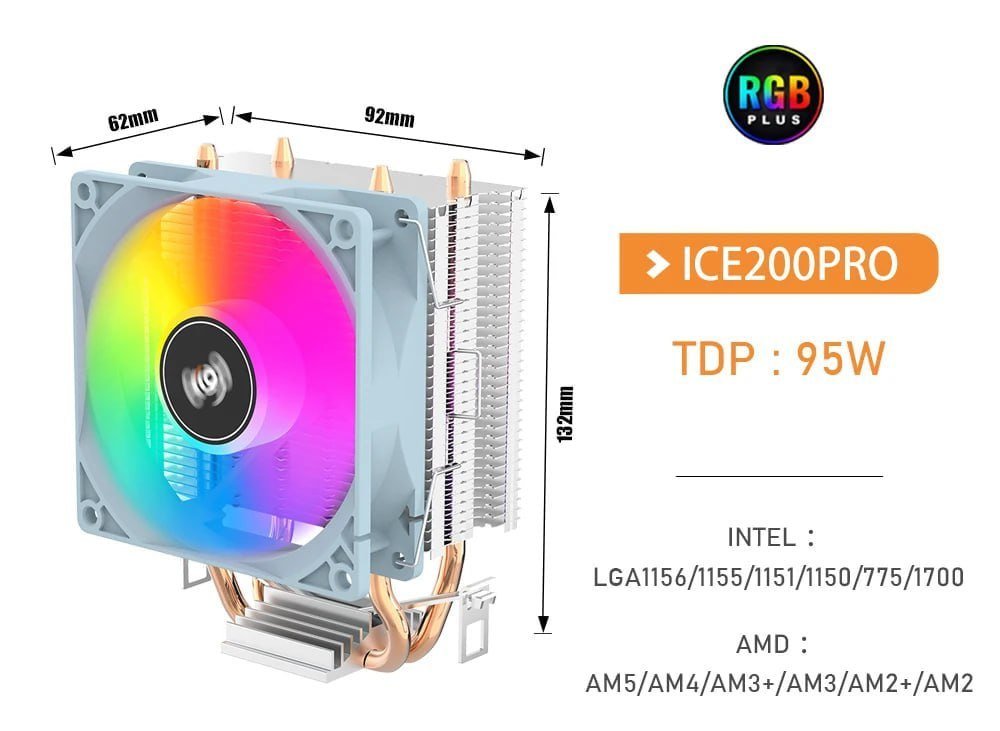 2 Unidades - Air Cooler Aigo ICE200PRO, 2 Heatpipes, RGB, AMD/Intel 🛒