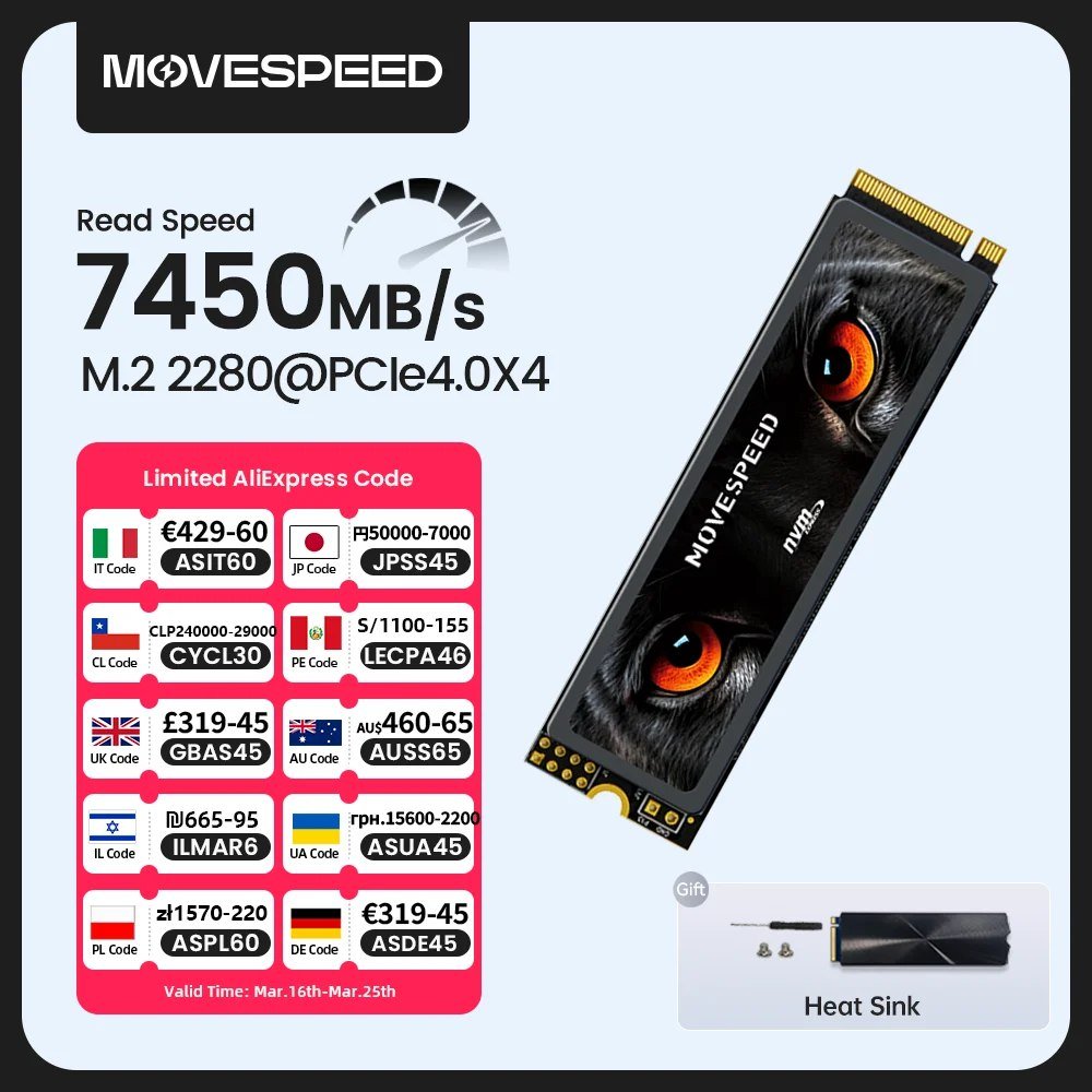 SSD MOVESPEED 7450MB/S PCI 4.0 GEN 4 4TB 🛒