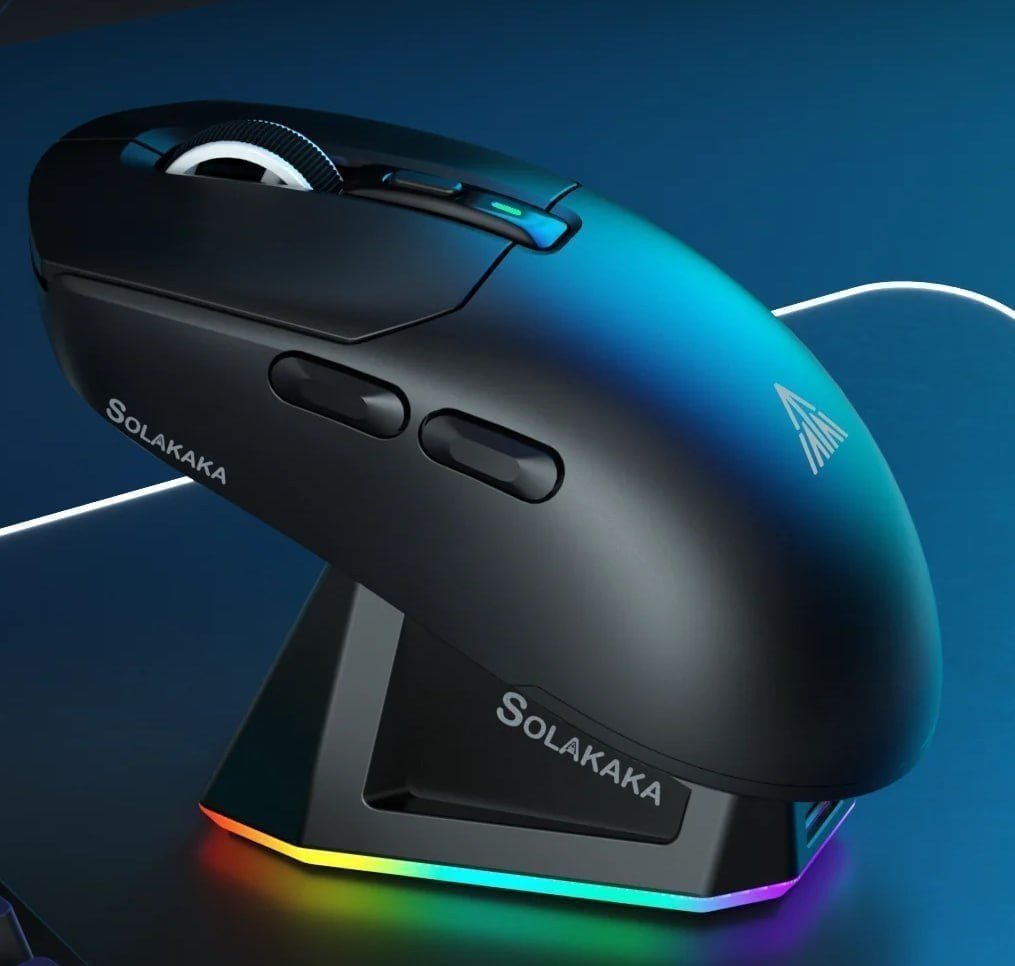 Mouse Solakaka Sem Fio Tri Mode Sensor PAW3311 Com Dock De Carregamento 🛒