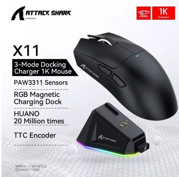 Mouse Com Dock Sem Fio Attack Shark X11 🛒