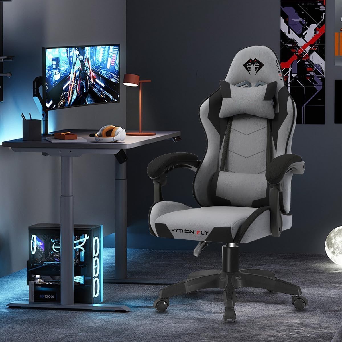 Cadeira Gamer Python Fly em Tecido (Cinza Escuro) 🛒