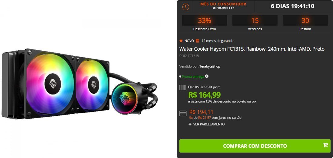 Water Cooler Hayom FC1315 Rainbow 240mm Intel-AMD Preto 🛒