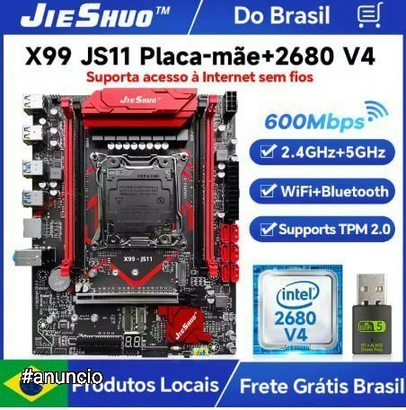 Kit X99 Jieshuo JS11 + Xeon 2680v4 + Wifi e Bluetooth USB 🇧🇷 🛒