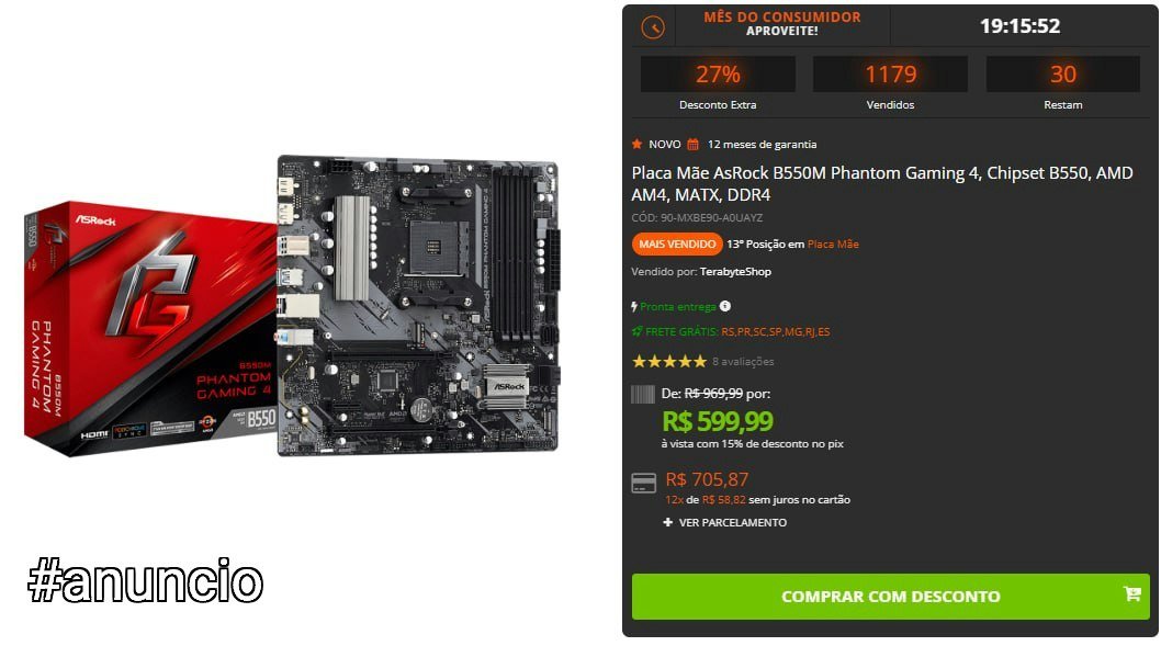 Placa Mãe AsRock B550M Phantom Gaming 4 🛒
