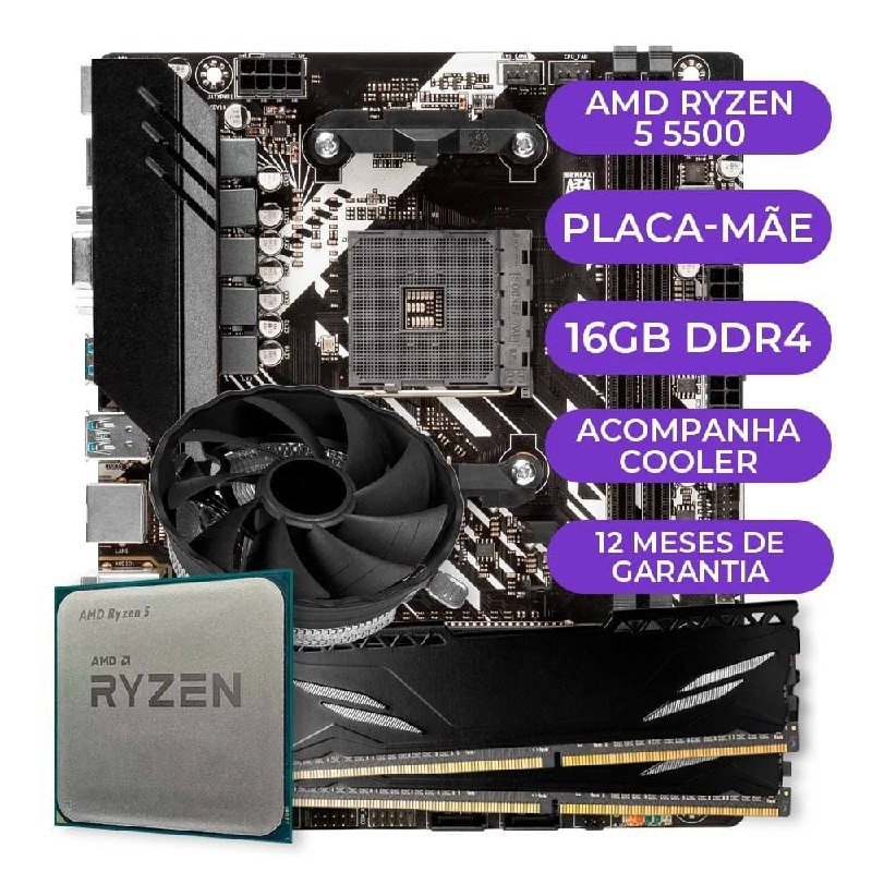 Kit Upgrade Gamer AMD Ryzen 5 5500 + B450M + 16GB DDR4 🛒