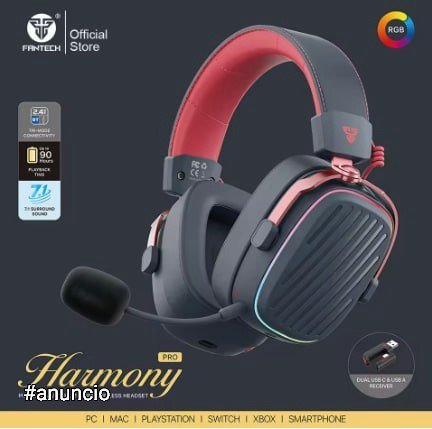 Headset Gamer Fantech Harmony PRO tri mode wireless sem fio 2.4g RGB 🎧