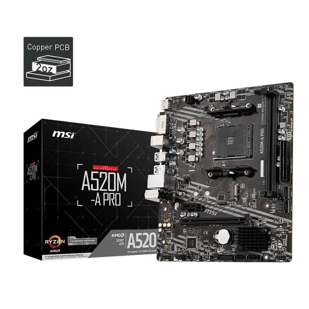 Placa Mãe MSI A520M-A PRO AMD Ryzen AM4 DDR4, Matx, Hdmi/Dvi 🛒