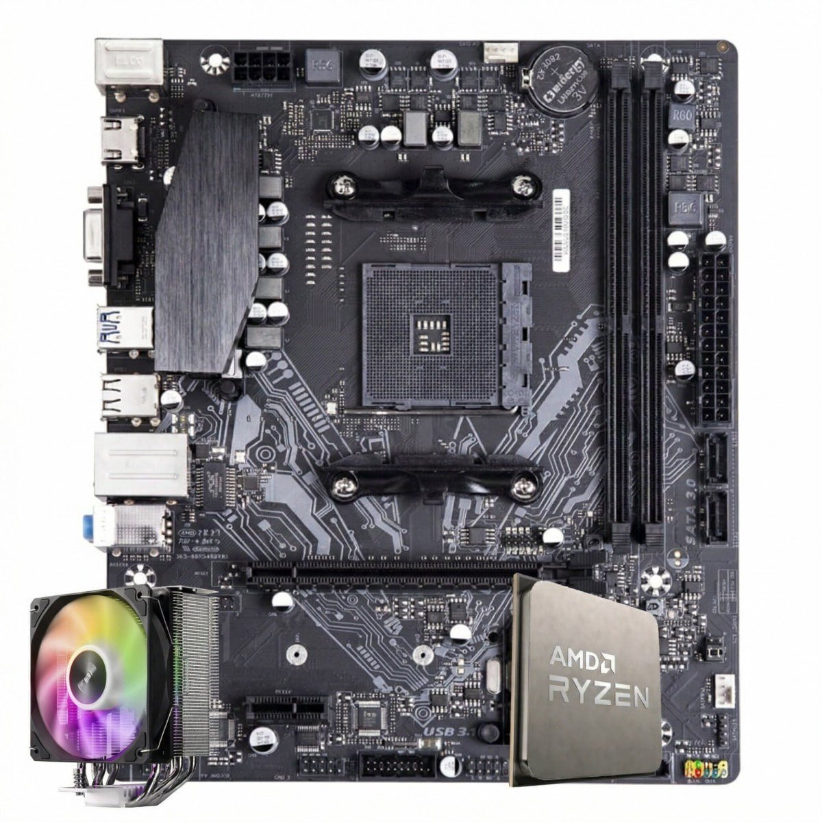 Kit Upgrade Ryzen 7 5700X + Placa Mãe Chipset A520M + Air Cooler FSP NP5