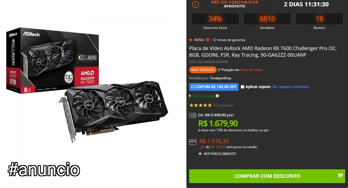 Placa de Vídeo AsRock AMD Radeon RX 7600 Challenger Pro OC 🛒