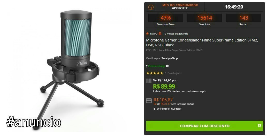 Microfone Gamer Condensador Fifine SuperFrame Edition SFM2 🛒