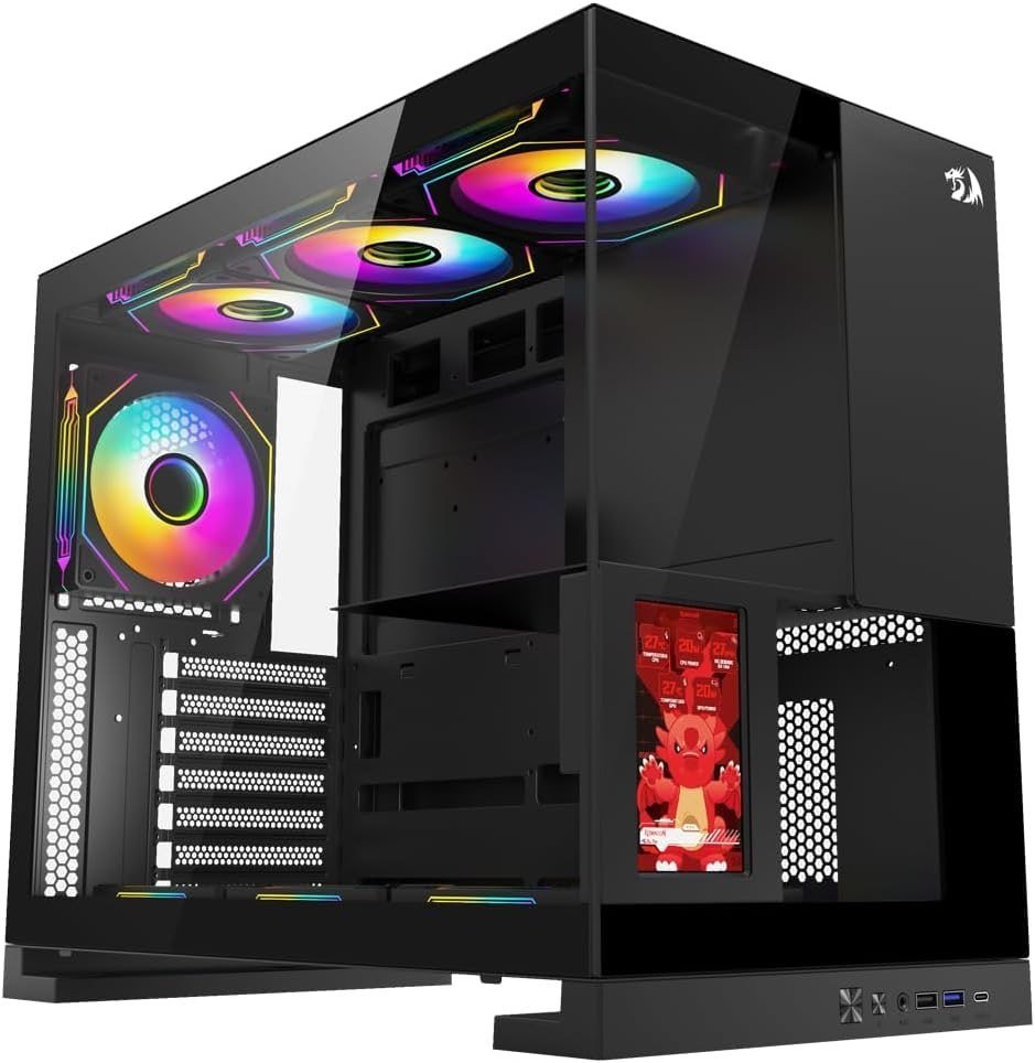 Gabinete Gamer Redragon Eternal Pro Preto Sem Fans com Tela LCD 🛒