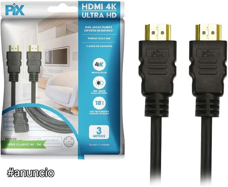 Cabo HDMI 2.0 4K HDR 19P 3M Gold, Preto 🛒