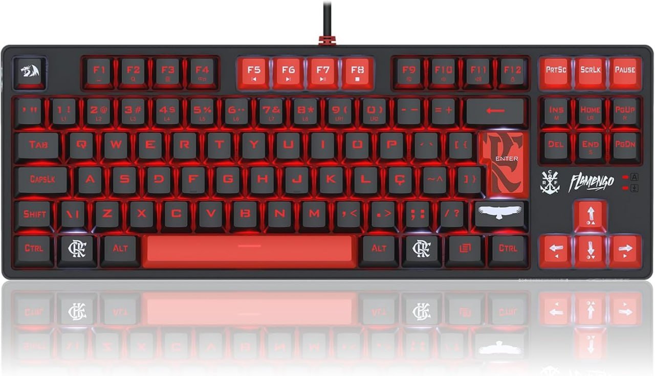 Teclado Gamer Redragon Flamengo Nation Preto e Vermelho LEDs Vermelho e Branco Switch Marrom FL576 🛒