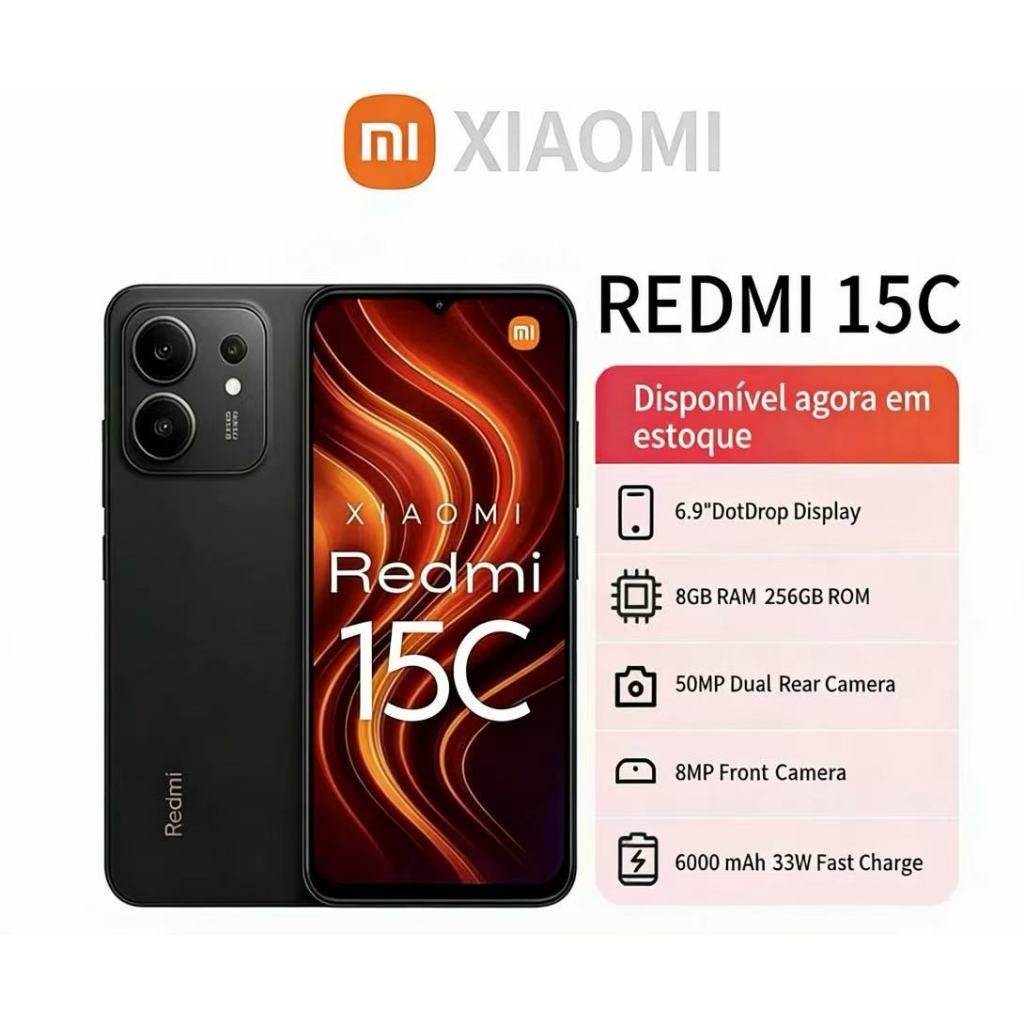 Celular Redmi 15C 4GB, 256GB 8GB, Câmera 50MP, Bateria 6000mAh, Proteção IP64, SIM 🛒