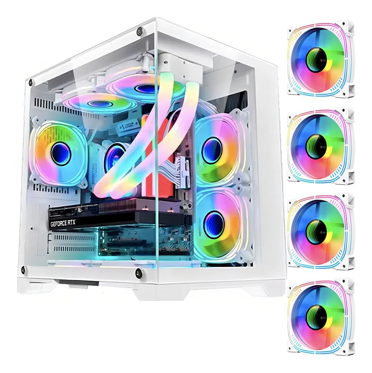 Gabinete Gamer Hayom Gb1791 Branco Micro-atx 4 Fans Rgb Vidro 🛒